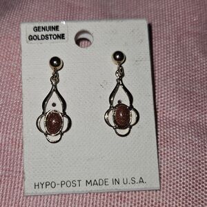 Vintage Gold And Goldstone Dangle Earrings